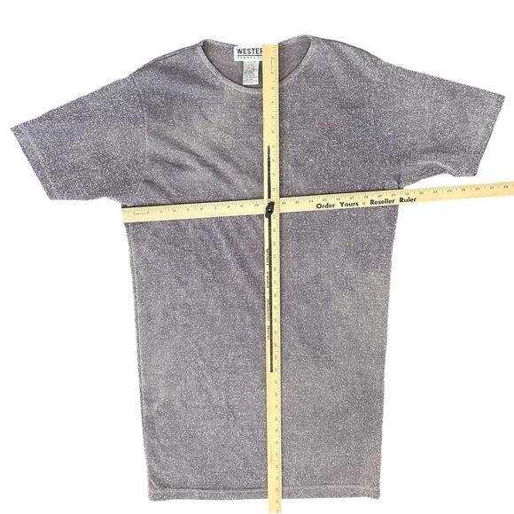 Vintage 90s Purple Swirl Glitter Short Sleeve Blouse Long Tee Shirt Top Size M - Picture 4 of 8